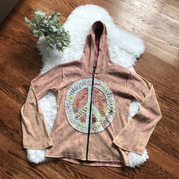 shop therapy Tops - Shop Therapy boho peace sign zip up hoodie